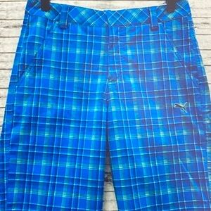 Puma Blue and Green Plaid Men's Hybrid Shorts